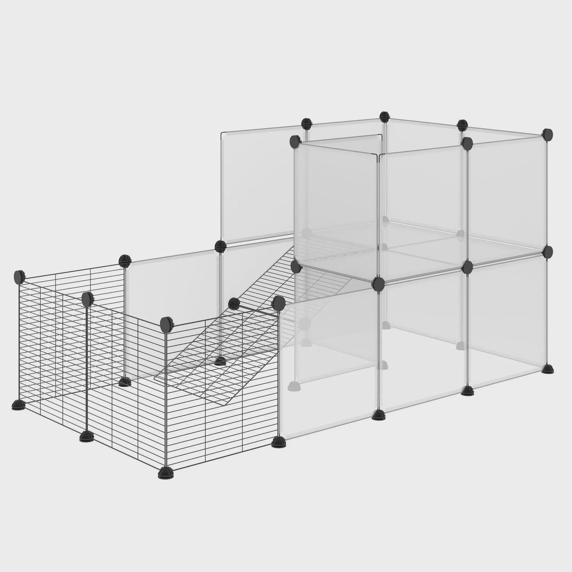 Modulaire Knaagdierenkooi RVS - 27 Delen - Voor Konijnen, Cavia's & Chinchilla's - 140x70x70cm - Transparant