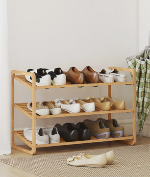 HOMCOM Bamboe Schoenenrek 3 Niveaus - Ruim 12 Paren Schoenen - 76x33x50,8cm - Natuurlijk Hout