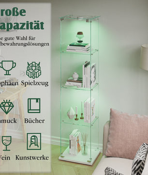 Glazen Vitrinekast met LED Verlichting - 4 Lagen, 1 Deur - Stijlvolle Opbergkast voor Verzamelingen