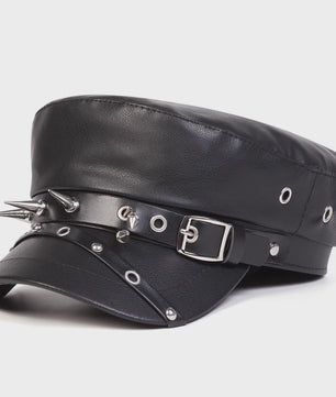 Stoere Unisex Leren Pet met Ringen en Gesp - Sailor, Captain, Militaire Stijl