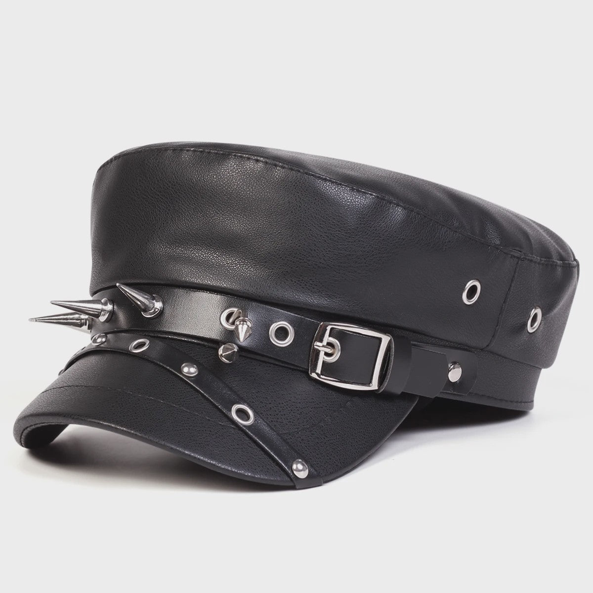 Stoere Unisex Leren Pet met Ringen en Gesp - Sailor, Captain, Militaire Stijl