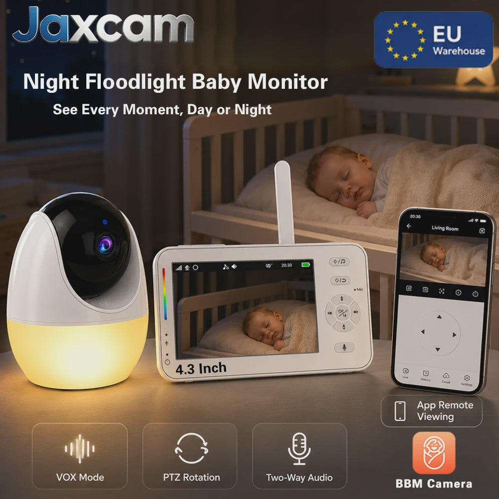 1080P HD WiFi Babyfoon met 4.3 inch Scherm, App Bediening, Nachtzicht & Temperatuur