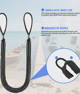 2x Bungee Docking Lijn voor Boten, Kajaks & Jetski's - 1.2m tot 1.65m Uittrekbaar