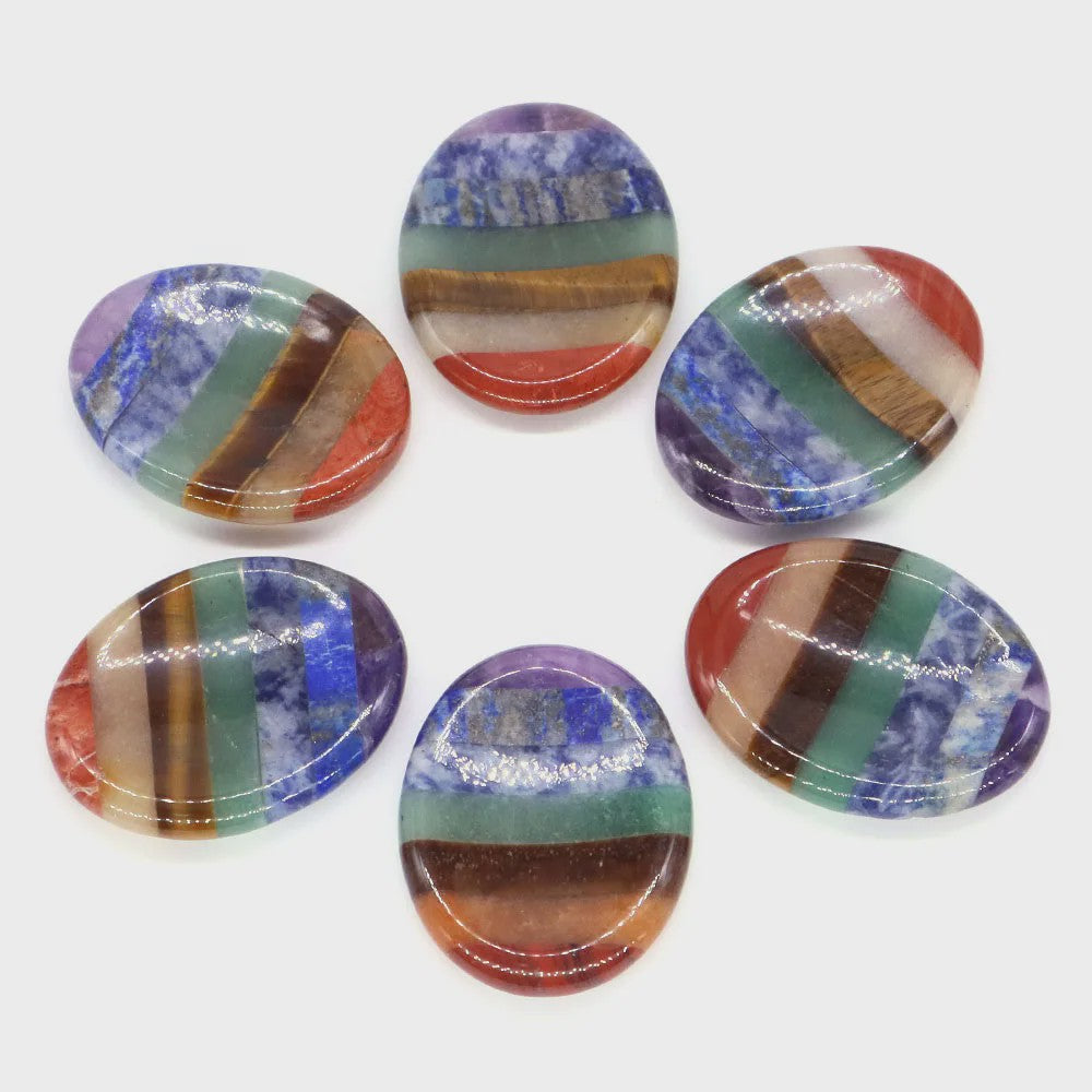 7 Chakra Kristallen Worry Stones - Ovalen Massage & Meditatie Edelstenen (35x45mm)