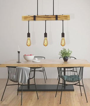 Houten Vintage Hanglamp 61cm met 3xE27 fitting - Industriële Stijl