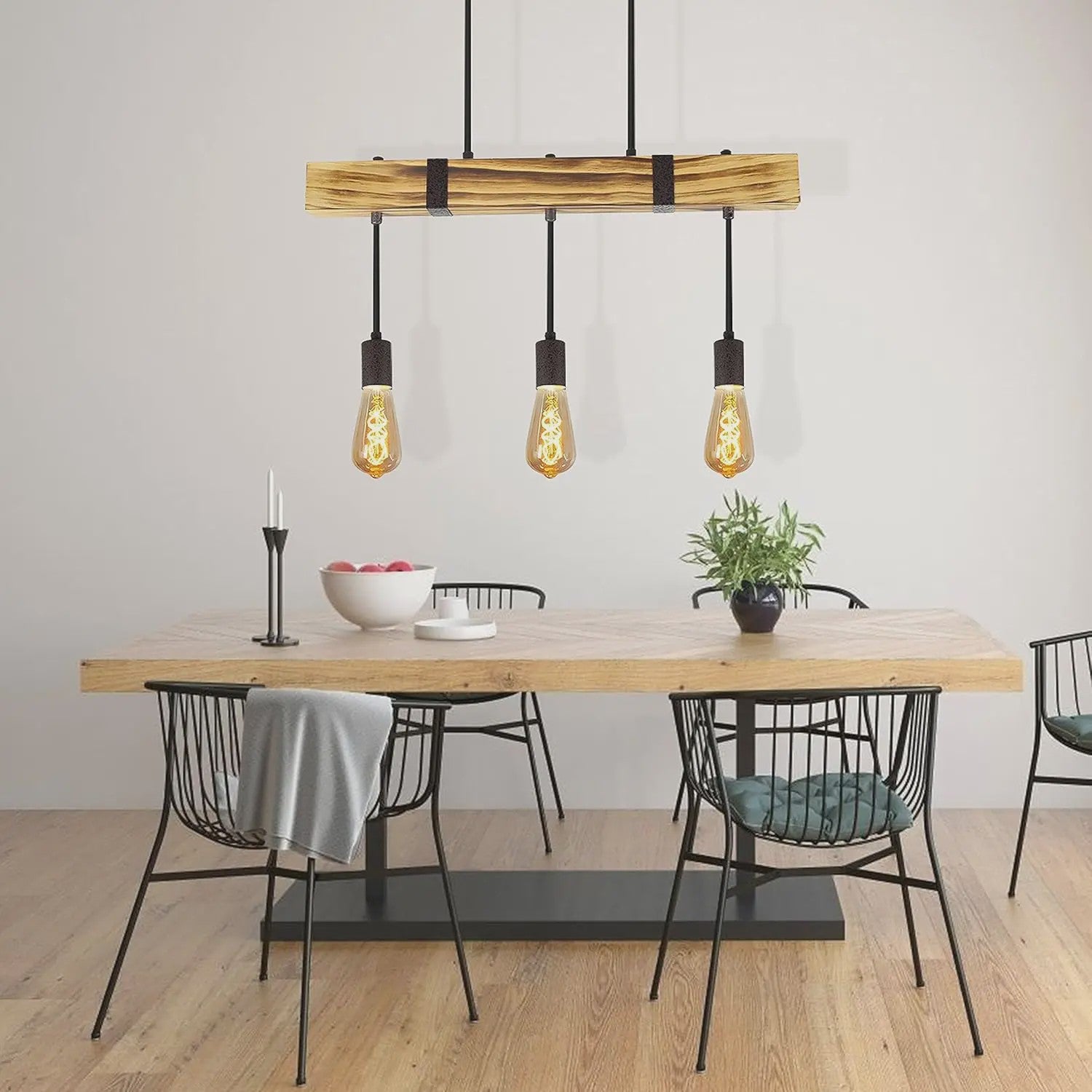 Houten Vintage Hanglamp 61cm met 3xE27 fitting - Industriële Stijl