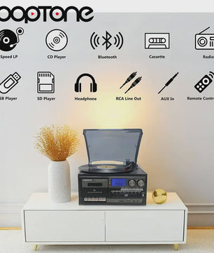 LoopTone Vintage 3-in-1 Platenspeler met Bluetooth, CD, Cassette, Radio & USB Opname