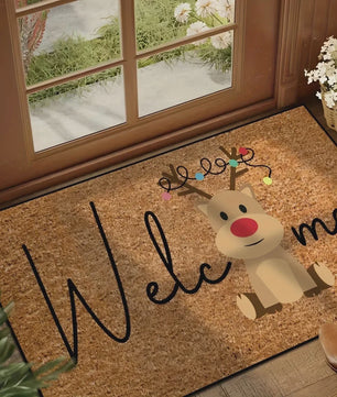 Kerst Deurmat met Rendier & Feestelijke Prints - Indoor/Outdoor Entree Tapijt