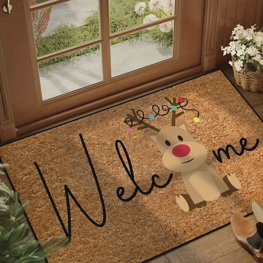 Kerst Deurmat met Rendier & Feestelijke Prints - Indoor/Outdoor Entree Tapijt