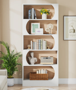 Stijlvolle Boekenkast 5 Lagen - Wit & Walnoot - 180cm Hoog