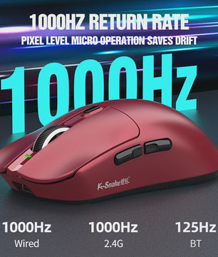 K.Snake X11 Tri-Mode Gaming Muis: 12000 DPI, RGB & Magnetische Oplaadbasis - Draadloos, Bluetooth, 2.4G, Bedraad