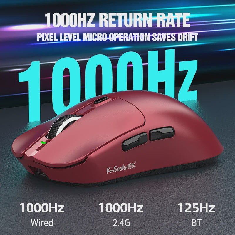 K.Snake X11 Tri-Mode Gaming Muis: 12000 DPI, RGB & Magnetische Oplaadbasis - Draadloos, Bluetooth, 2.4G, Bedraad