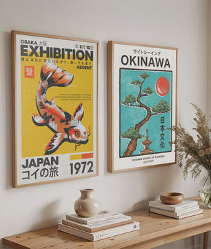 Japanse Koi Vis & Okinawa Vintage Poster - Japandi Wanddecoratie