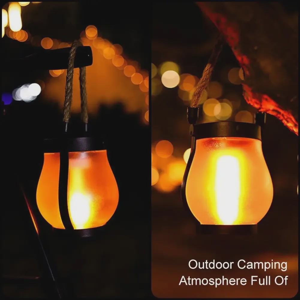 Solar Camping Lantaarn met Vlam Effect - USB Oplaadbaar, Waterdicht IPX4, 800 Lumen