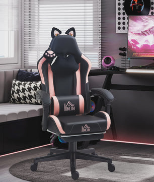 HOMCOM Ergonomische Gaming Stoel met Kattenoren - Verstelbaar & Comfortabel - Zwart
