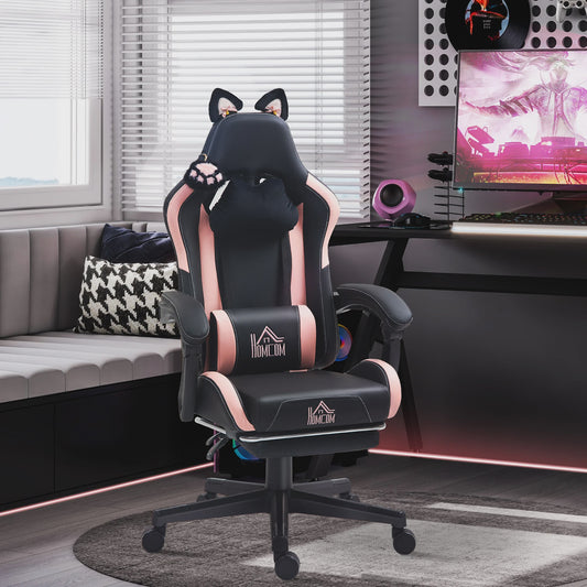 HOMCOM Ergonomische Gaming Stoel met Kattenoren - Verstelbaar & Comfortabel - Zwart