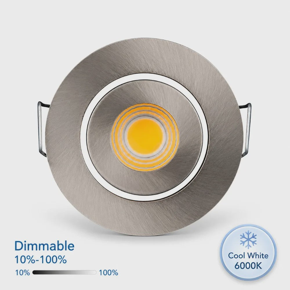 Mini LED Downlight 3W Dimbare Koel Wit 6000K Satin Nickel - SediaXL