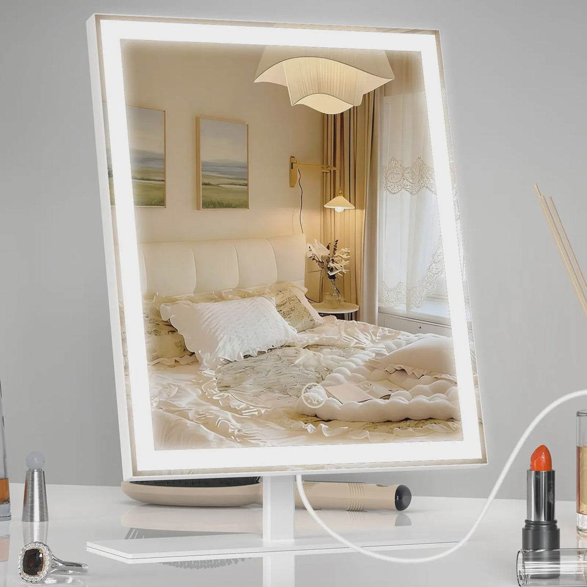 Verstelbare LED Make-up Spiegel met 3 Kleuren, Dimbaar Licht en 10x Vergroting (25x34cm)