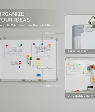 Magnetisch Whiteboard 80x60 cm met Aluminium Frame - Ideaal voor Kantoor en Thuis