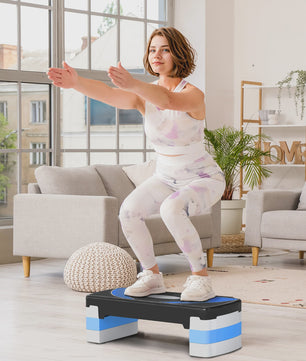 Aerobic Step Fitness Bank Verstelbare Hoogte (10-20 cm) - Antislip - 80x31x20 cm - Zwart/Blauw