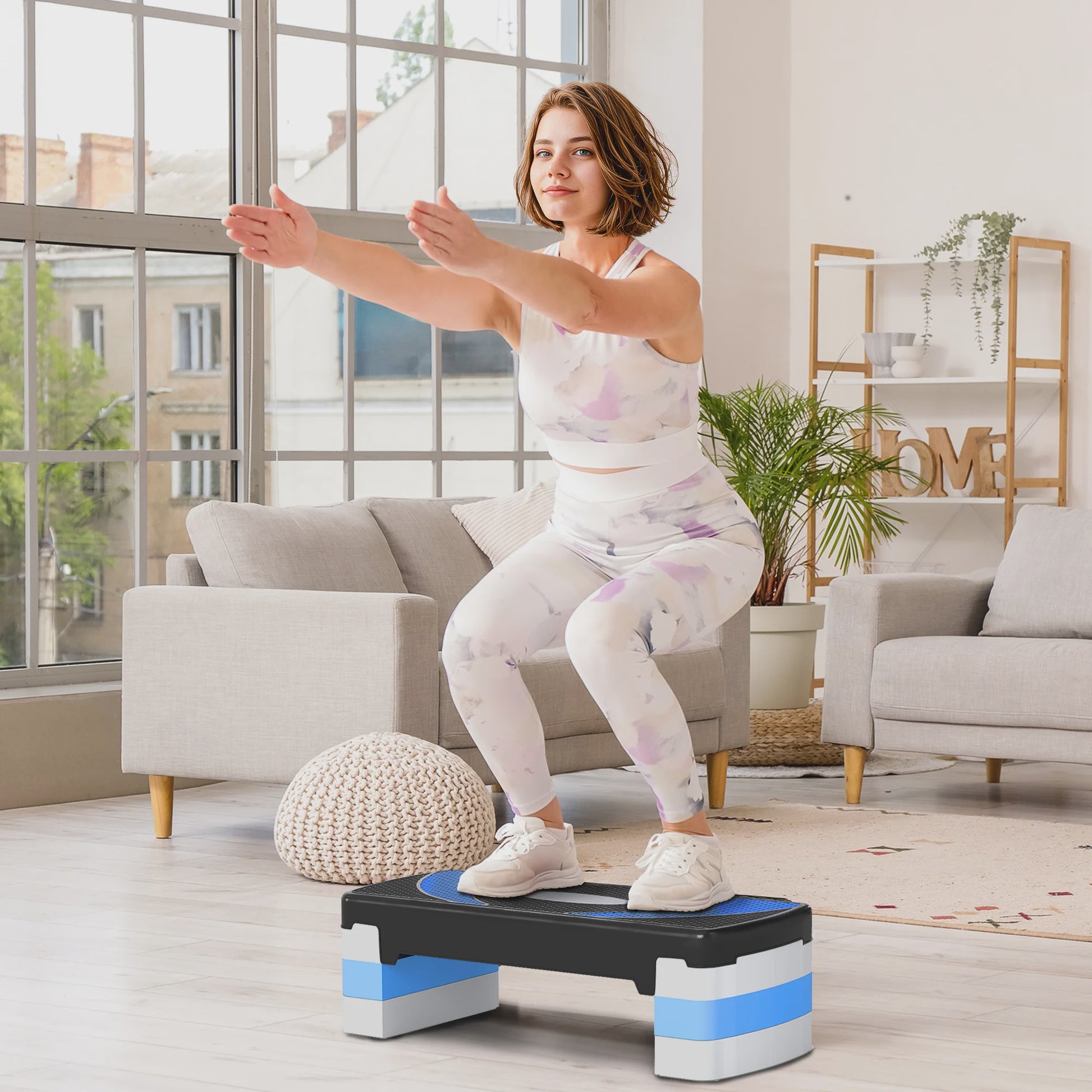 Aerobic Step Fitness Bank Verstelbare Hoogte (10-20 cm) - Antislip - 80x31x20 cm - Zwart/Blauw