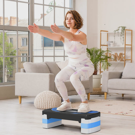 Aerobic Step Fitness Bank Verstelbare Hoogte (10-20 cm) - Antislip - 80x31x20 cm - Zwart/Blauw