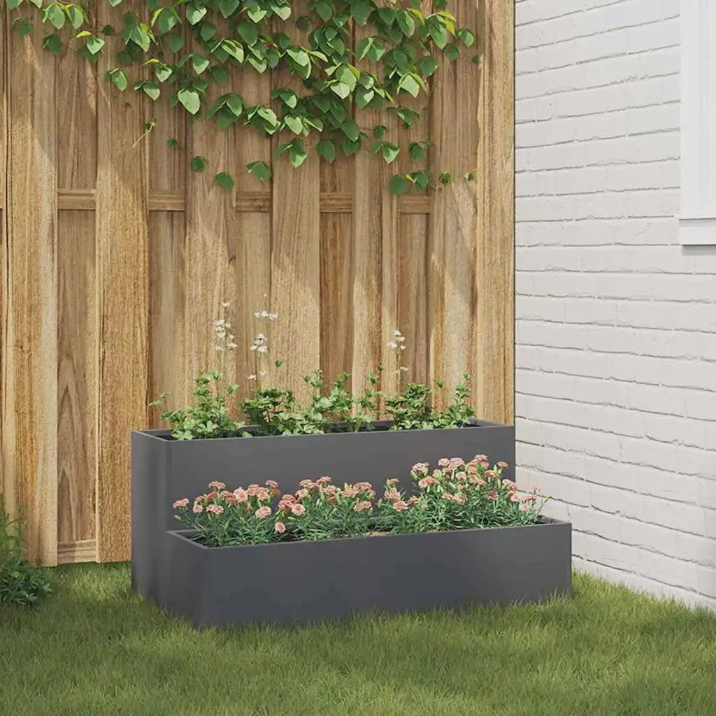 2-Laags Plantenbak 100x60x45 cm Antraciet Staal - Verhoogd Buitenbed
