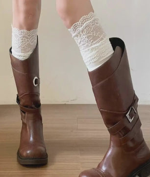 Dames Hoge Sokken met Kant - Lolita Stijl, Warm & Trendy voor Laarzen