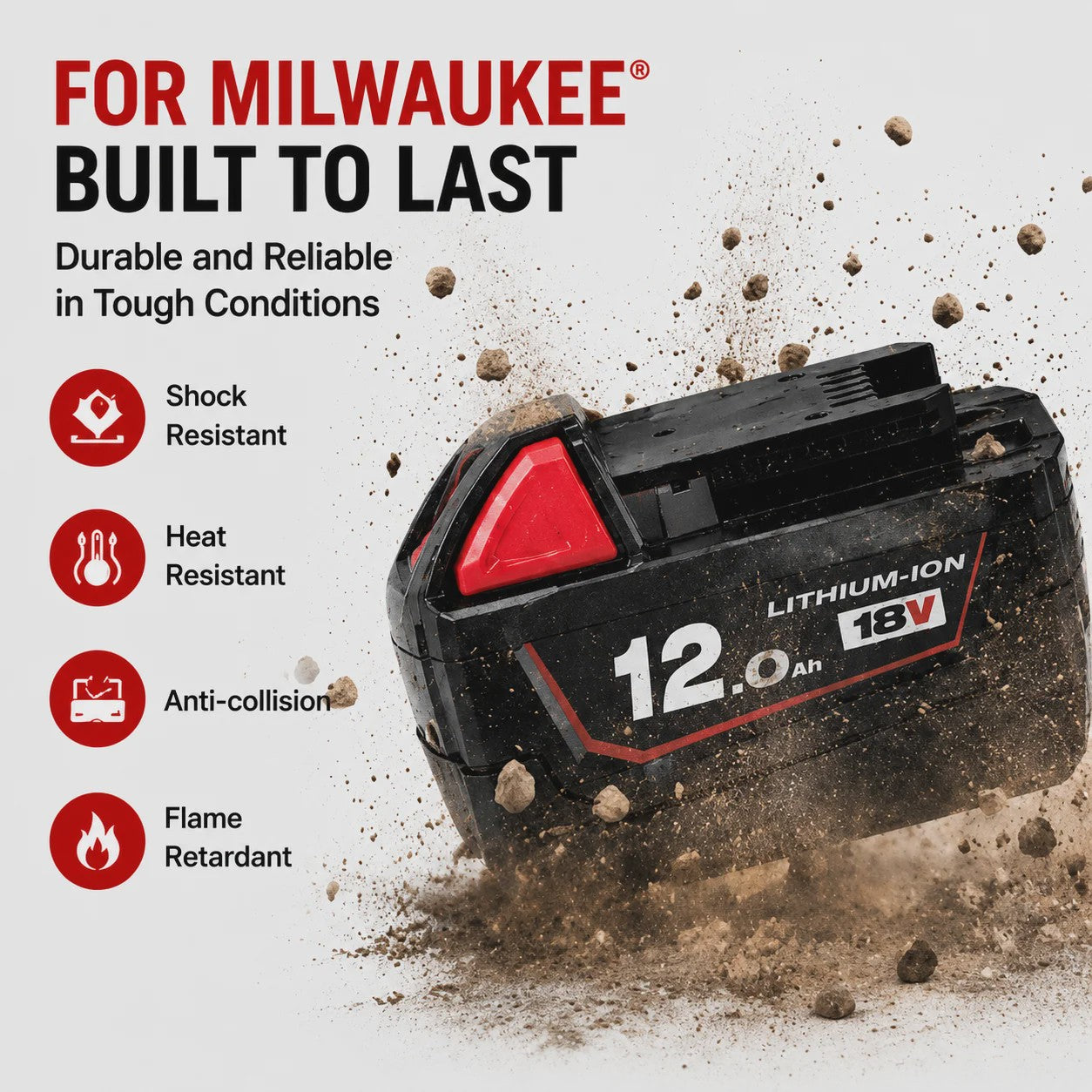 18V Lithium-Ion Accu voor Milwaukee M18 - Hoge Capaciteit 12.0Ah