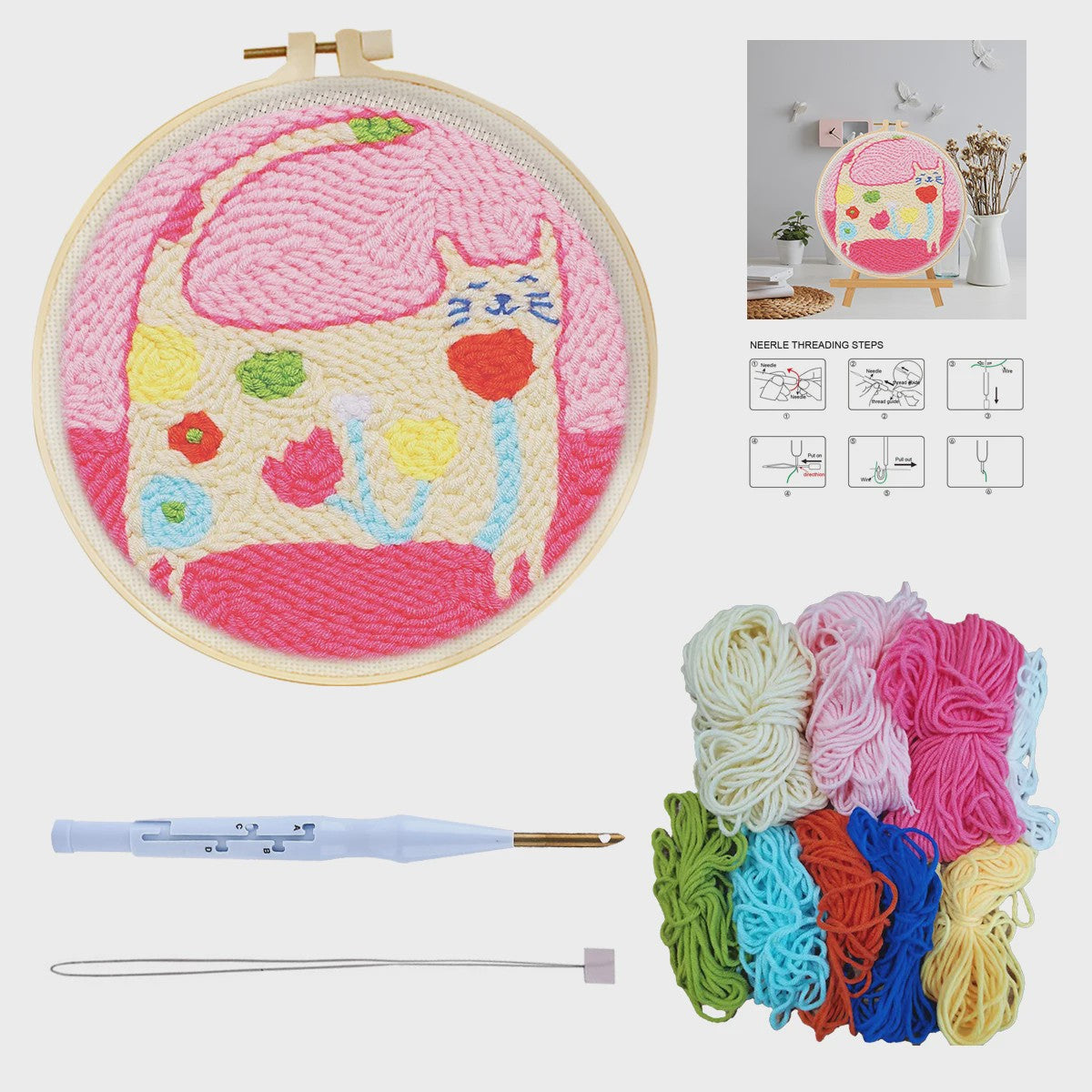 DIY Punch Needle Kit voor Beginners - Schattig Dier & Giraffe Borduurset met Borduurring