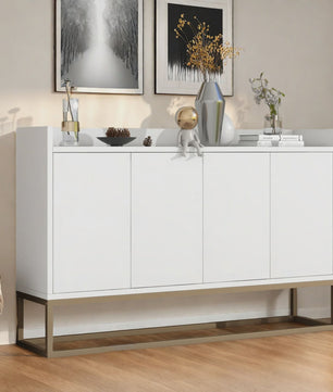 Modern Dressoir met 4 Deuren en Handgreep-loos Design - Wit, Zwart of Blauw