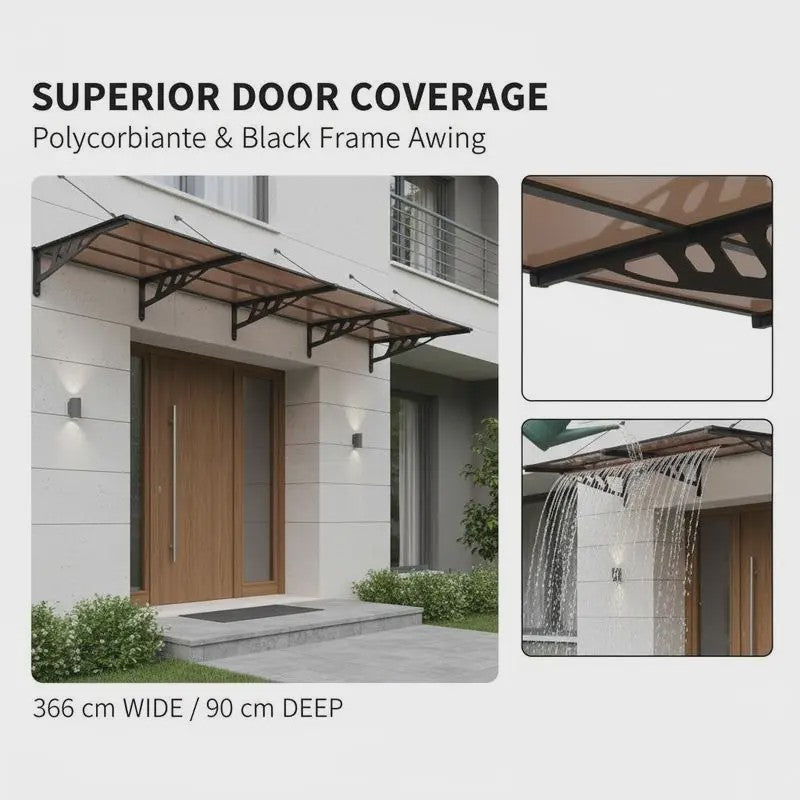 Polycarbonaat Deur Luifel met Aluminium & ABS Frame - Weerbestendig en Eenvoudig te Installeren