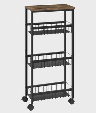 Zwarte Keukentrolley met Werkblad en 3 Manden - 40x87x20cm - Verrijdbaar Opslagrek