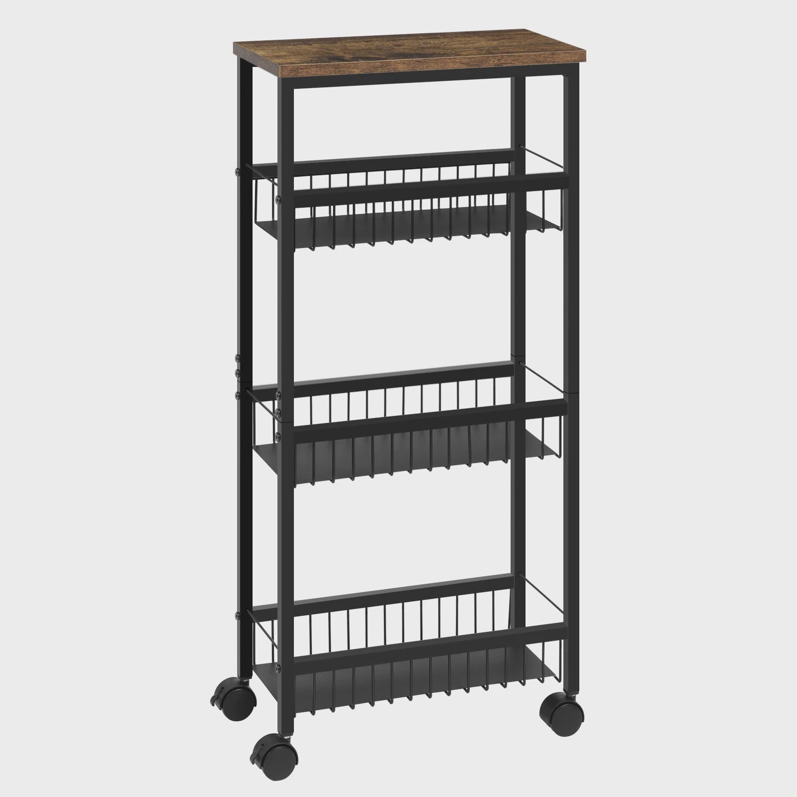 Zwarte Keukentrolley met Werkblad en 3 Manden - 40x87x20cm - Verrijdbaar Opslagrek