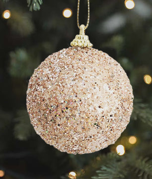 Kerstballen Champagne Goud Glitter 6cm - Set van 6, 12, 18, 24 of 30 stuks
