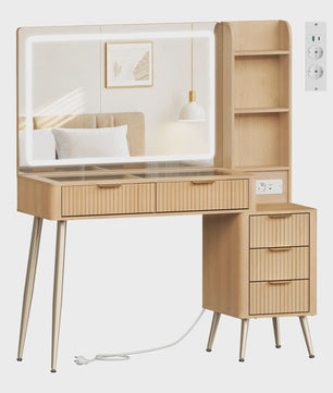 WOLTU Kaptafel met Groot LED Spiegel, Verstelbare Verlichting, Make-up Tafel met Lades en Stopcontact