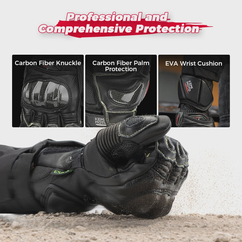 KEMIMOTO Lederen Motorhandschoenen met Kevlar Bescherming - Herfst/Zomer
