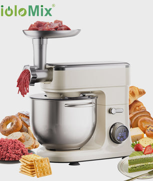 BioloMix Keukenmachine 7L - 1200W Krachtig, Met Deegmixer, Garde, Klopper & Gehaktmolen