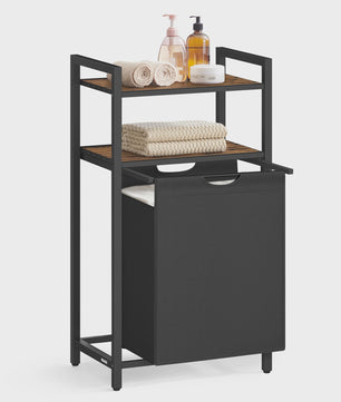 VASAGLE Wasmand met 2 Planken, Uitschuifbaar & Verwijderbare Zak (65L) - Ideaal voor Badkamer & Wasruimte