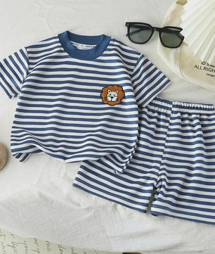 Zomer Set Kinderkleding: Gestreept T-shirt met Korte Mouwen en Short