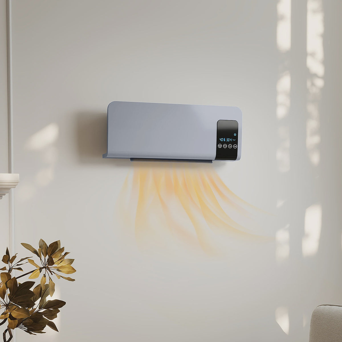 Elektrische Wandverwarming 1000W/2000W met LED Display en Afstandsbediening - Grijs