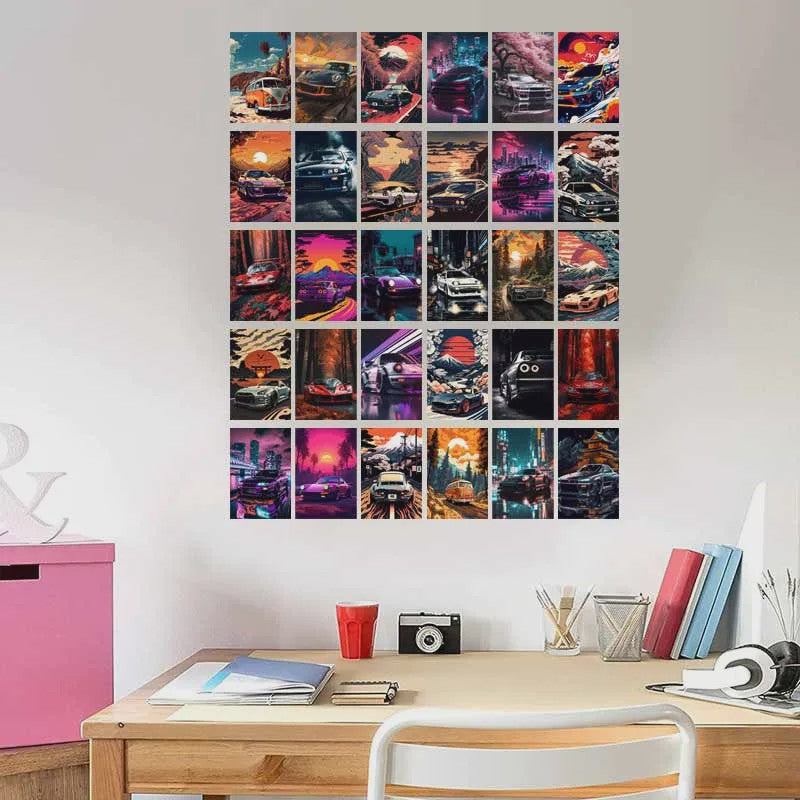 30-Delige Retro Auto Wall Collage Kit - Trendy Prints voor Tienerkamer & Woonkamer Decoratie