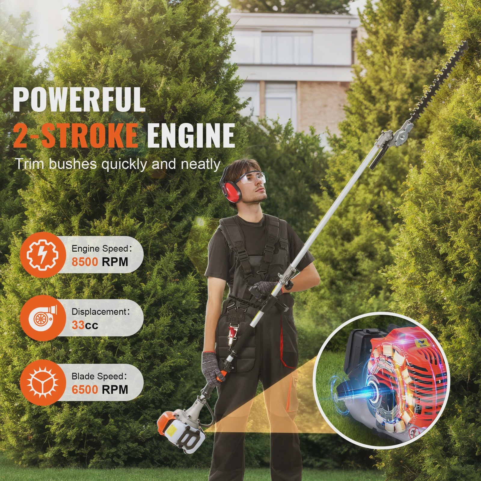 6-in-1 Multifunctionele Benzine Tuinmachine: Snoeien, Zagen, Trimmen & Meer