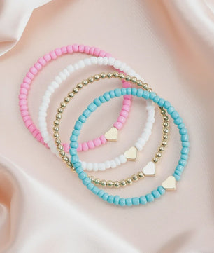 Set van 4 Bohemian Kralen Armbandjes met Hartje - Zomerse Beach Vibes