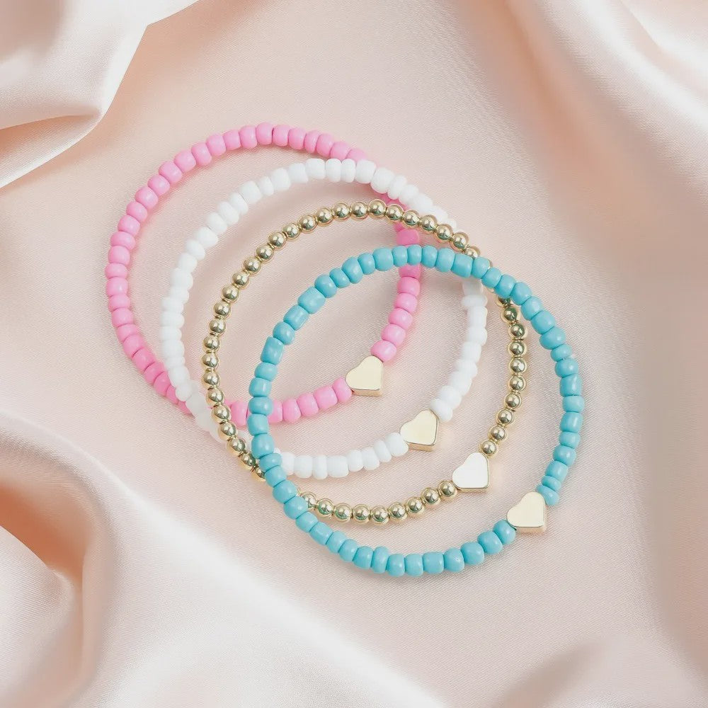 Set van 4 Bohemian Kralen Armbandjes met Hartje - Zomerse Beach Vibes