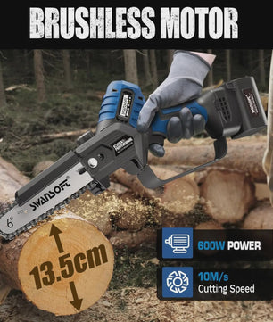 SWANSOFT 6-inch Elektrische Mini Kettingzaag - Krachtige 600W Brushless Motor