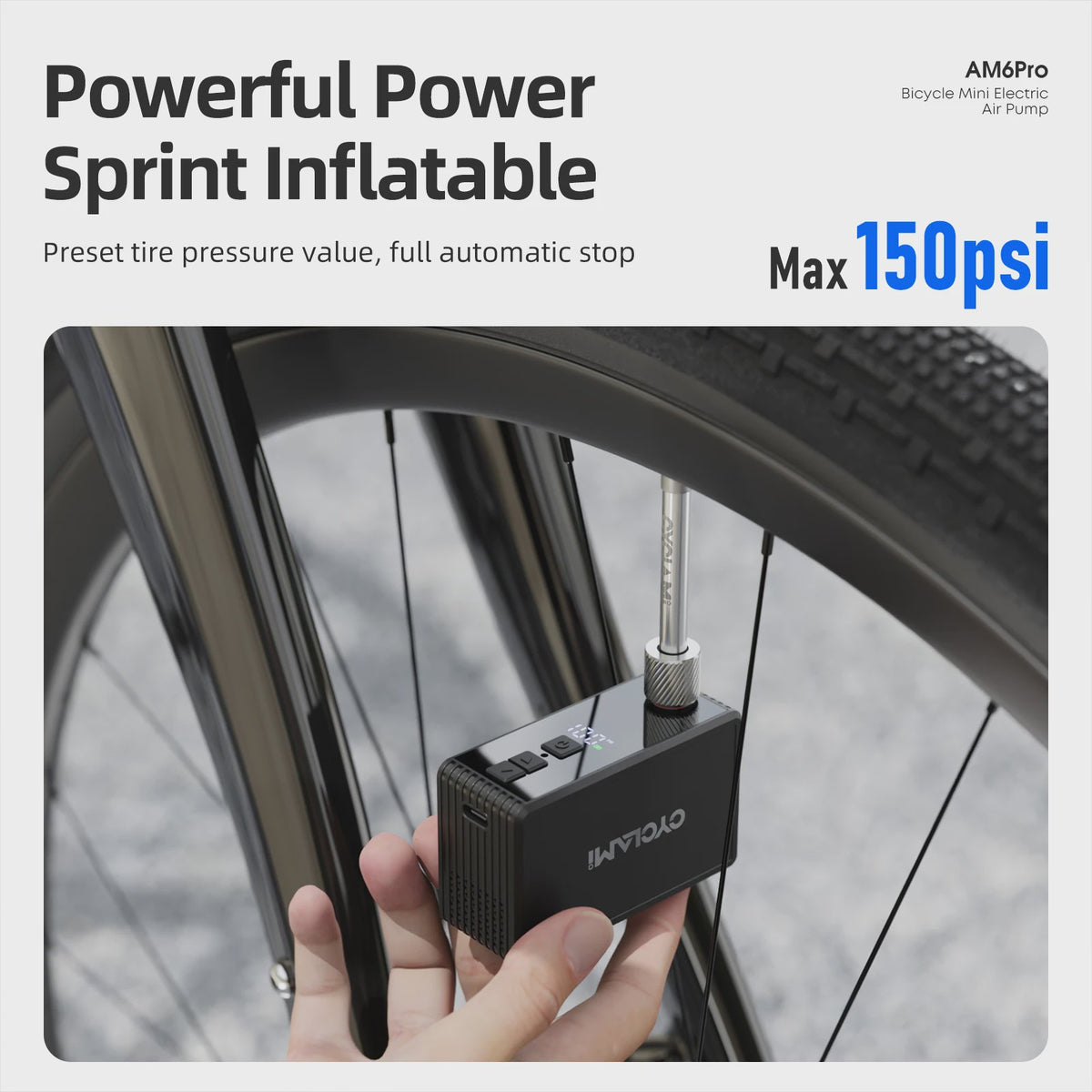 CYCLAMI AM6 Pro Mini Elektrische Fietspomp - Draagbaar, Digitaal, 150PSI