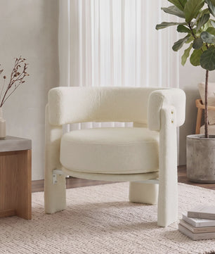 Crème Witte Fauteuil met Schapenvacht en Lendenkussen - Stijlvol Comfort