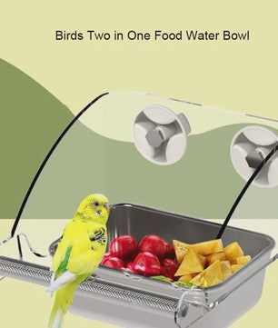 Grote RVS Vogelvoer & Waterbak met Anti-Spat Ontwerp - Eenvoudig te Bevestigen