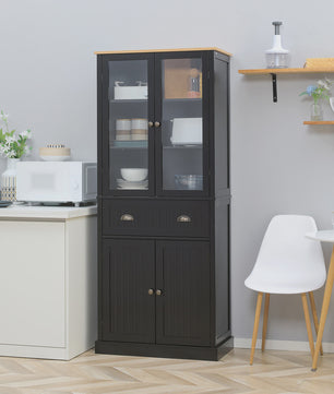 HOMCOM Keukenbuffet Zwart met Glazen Deuren en Verstelbare Plank - Stijlvolle Keukenopberger